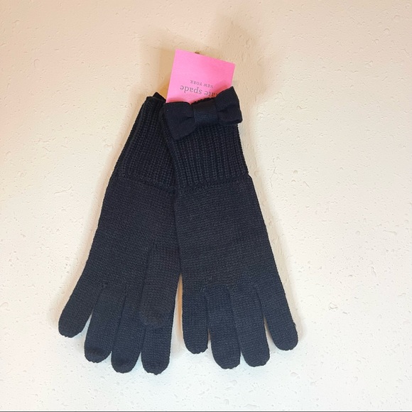 Kate Spade Knit Bow Women’s Black Fashion Gloves/OS/NWT - Picture 3 of 6